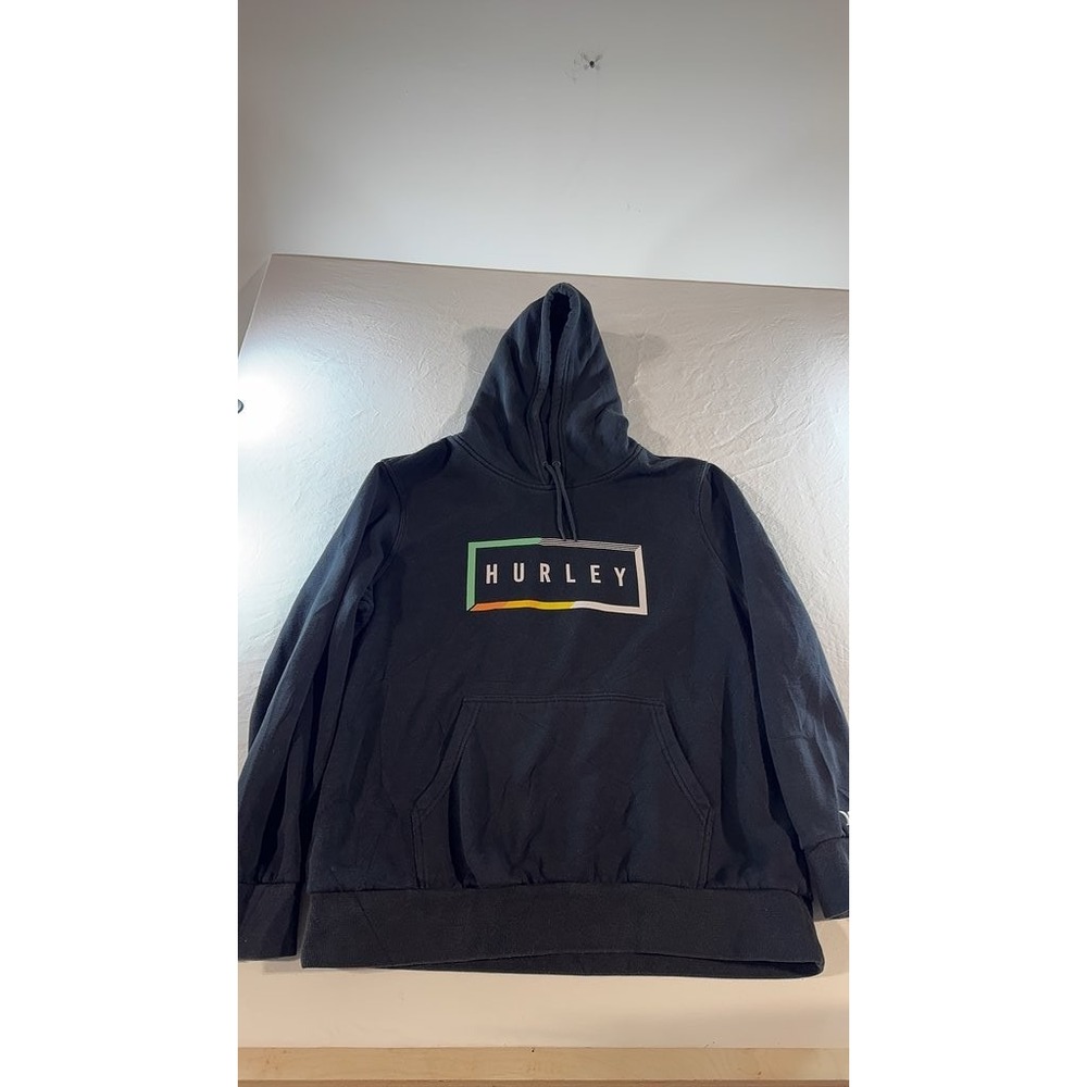Hurley Mens Black Hoodie Graphic Box Logo Pullover Sweatshirt XL